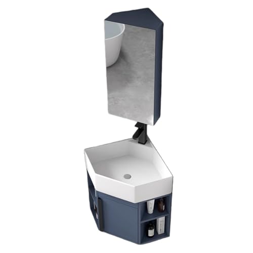 Lavabo esquinero de pared con armario espejo para espacios reducidos 2