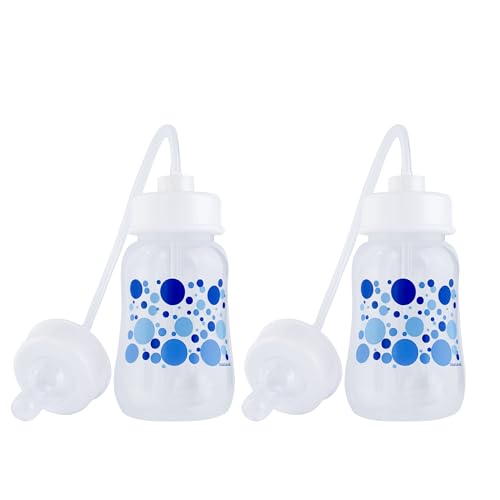 Image of Hands-Free Baby Bottle - Anti-Colic Nursing System 4 oz Baby Bottle with Fast Flow Nipple/Teat 3m+ Infant with Tube Straw Feeding System for Toddler (2 Bottles - Blue)