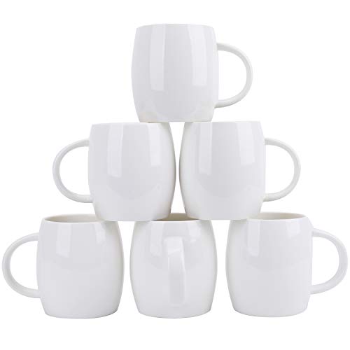 Foraineam Set of 6 Porcelain Mugs 15 Ounces White Coffee Mugs Set Ceramic Drinking Cups for Coffee Tea Juice Cocoa