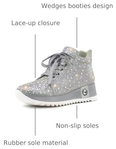 Image of FINDVELL Women's Fashion Glitter Sneakers Platform Wedge Shoes Sparkly Rhinestone High Top Sneakers Trendy Sequin Shoes Wedding Bride Dress