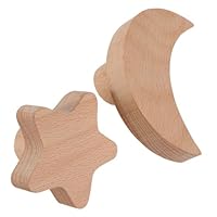 PENIKOKO 2pcs Wooden Star and Moon Self-Adhesive Clothes Hanging Hooks Nordic Wall Mounted Coat Hangers for Entryway and Bedroom