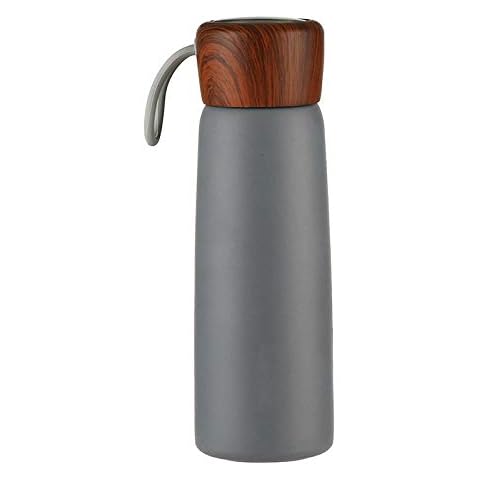 500ml Thermos Mug 304 Stainless Steel Vacuum Flask Insulated Thermos Water Bottle Milk&Tea with Portable Rope Wood Lid Cover
