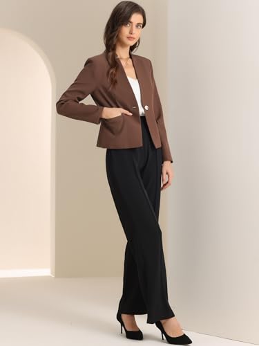 Allegra K Business Casual Blazer for Women's Notched Stand Collar Long Sleeve Button Work Blazer Suit Jacket4