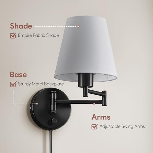 Image of VONLUCE Wall Lamp, Plug in & Swing Arm Wall Sconce, Black Finish