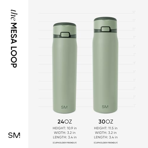 Image of Simple Modern Water Bottle with Straw & Handle | 30oz | Green | Mesa Loop Insulated Water Bottle for School, Sports, Travel | Leak Proof, Stainless Steel | Eucalyptus Mix