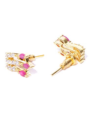 Gold-Plated American Diamond & Ruby Studded Mangalsutra Set with Earrings