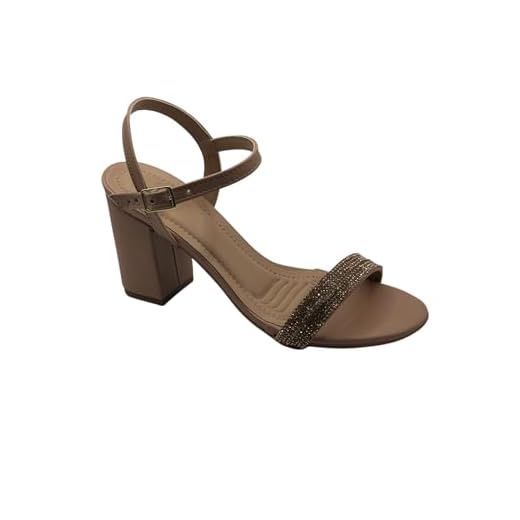 Sandália Feminina Salto Bloco Nude com Brilho – Confortável e Elegante (BR, Adulto, Numérico, 33)