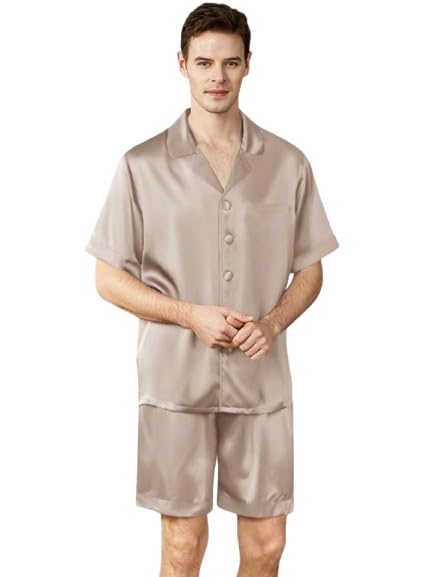 Men's Satin Night Suit Set | Short Sleeve Shirt & Shorts | Comfortable Loungewear Set for Sleepwear | V-Neck | Button-Down Shirts with Shorts-image-26