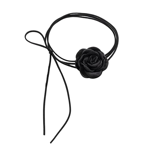 THXFUNAREA Gargantilla de Flores Negro, Collar de Flores Mujer de Rosa, Accesorios Mujer, Ideal para Mujeres y Niñas en Fiestas y Celebraciones, Regalo para Cumpleaños y Navidad