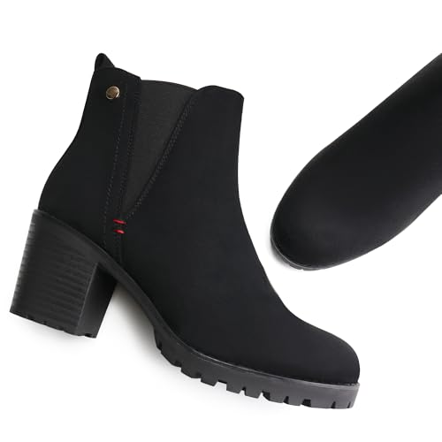 Image of JABASIC Women Suede Ankle Booties Slip On Chelsea Boots