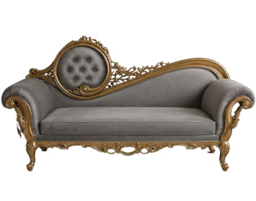 Image of Victorian Style Chaise Lounge, Tufted Cream Upholstery, Mahogany Wood Frame, Classic Living Room Furniture (Grey)