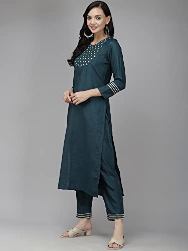 Image of INDO ERA Women's Polyester Embroidered Straight Kurta with Palazzo Set (KS9BK9118)