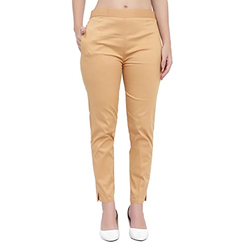 Image of BLUE STAR SHARK Stretchable Cotton Lycra Cigarette Pants | Versatile and Stylish Women's Pants | Comfortable Slim Jeggings | Ankle Length Straight Trousers for Office, Formal, Casual Wear