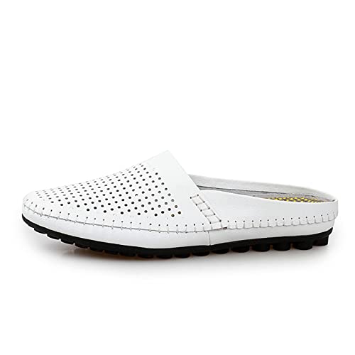 Ornveion Men's Hollow Handmade Leather Mules Sandals Backless Dress Slippers,Casual Slip On Breathable Non-Slip Round Head Loafers (White,10,10) #TOP3