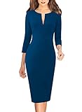 VFSHOW Womens Peacock Blue Spring Fall Elegant Slim Zipper Up Work Business Office Party Bodycon Pencil Sheath Dress 3601 BLU XL
