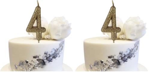 Image of Wanna Party Number 4 Glitter Gold Candle for Birthday Decoration Items /Cake Toppers /Cake Decorations (Pack of 2)