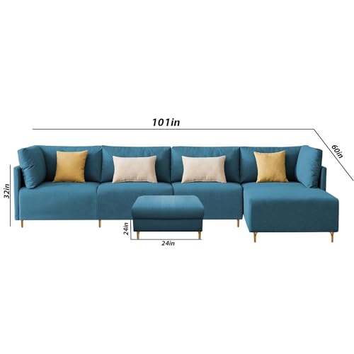 Image of Carina RHS 6 Seater L Shape Sofa Set with Center Table for Living Room (Turquise Fabric) Premium Fabric Sofa
