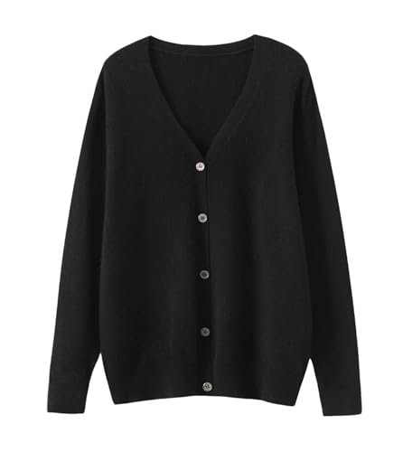Men's Winter V-Neck Wool Cardigan Casual Long Sleeve Cashmere Sweater Merino Knitwear Black