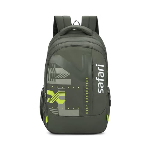 Image of Safari Aether 3 37L Casual Printed Laptop Backpack, school bag for boys and girls, college bag, office bag, travel bag for men and women, 3 compartments, Raincover, Bottle holder, Color- Olive