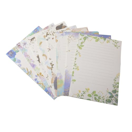 UTHCLO 8セット 風古風?金彩色信? ファッショナブルな罫線入りレターペーパー 詩 感謝状 ラブレターに 美しい植物 星空 黒猫モチーフで手