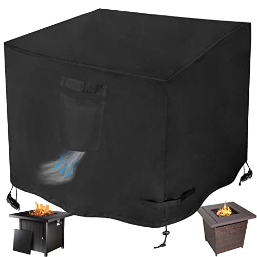 Wicktick Square Gas Fire Pit Cover 30 X 30 X 25 Inch - Waterproof & 600D Heavy Duty Fire Table Cover For 28X28, 30X30 Inch Patio Tall Propane Firepits #TOP1
