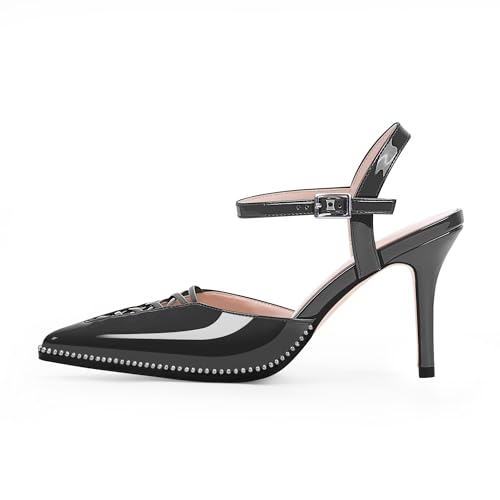 Women's Stilettos High Heel Ankle Strap Pumps Hollow Out Pointed Toe Bead Dress Shoes2