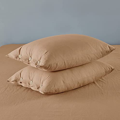 Jellymoni Rust 100% Washed Cotton Duvet Cover Set, 3 Pieces Luxury Soft Bedding Set With Buttons Closure. Solid Color Pattern Duvet Cover Queen Size(No Comforter) #TOP5