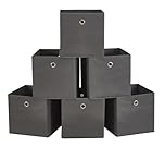 Webeasy Square Canvas Fabric Storage Box, Pack of 6 Eyelet Cube Foldable Open Bins for Home Office Nursery Organisation,Grey,28X28X28(CM)