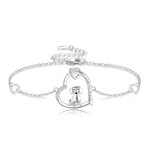 Dachshund Bracelet 925 Sterling Silver/Ross Gold Plated/Gold Plated Dachshund Dog Bracelets Heart Animal Jewelry Gifts for Women Dachshund Lovers