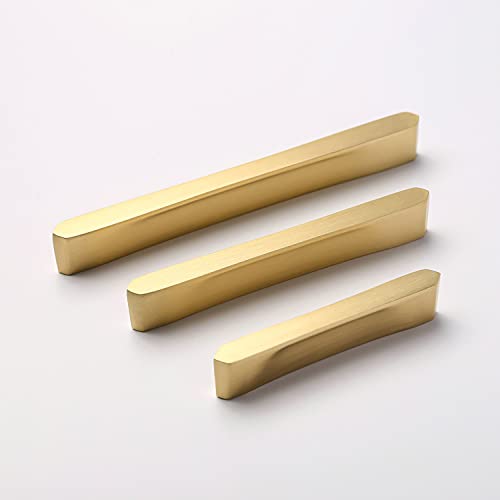 Guolich 2 Pcs Hole Centers 3.77 Inch(96mm) Kitchen Drawer Handle Door Cabinet Pulls Zinc Alloy Handle Modern Gold Brushed Brass Hardware for Wardrobe Bathroom Dresser