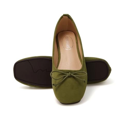 ODORHEISAYO Dress Shoes for Women Office Shoes, Square Toe Ballet Flats Shoes Casual, Cute Bows Flats for Women, Comfort Slip ons Womens Shoes Dressy for Holiday Wedding Work Party2