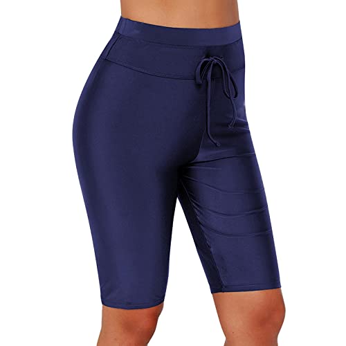 layfoo Summer Women Solid Color Swim Bottom High Waist Boardshort Tie Waist Beach Shorts Swimwear-Layfoo-picture-22
