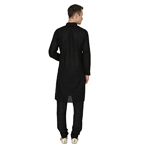 Image of Royal Kurta Men's Lucknowi Chikan Embroidered 100% Cotton Comfortable Kurta Churidar Pyjama Set