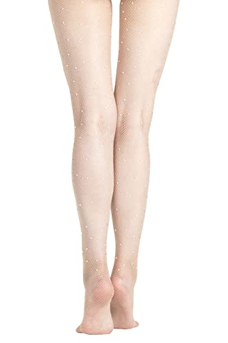 Lookswe Sparkly Rhinestone Stockings Women Sexy Fishnet Tights Glitter Pantyhose Nude One Size4