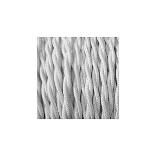 LnD - Fil Électrique Tissu Torsadé - Cable Textile - Luminaires et Lampes - Vendu au Mètre - Épaisseur 2 fils x 0,75mm2 - Blanc