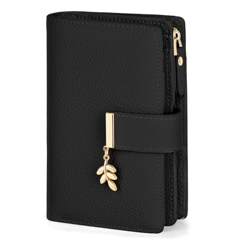 LUROON Portefeuille Femme Cuir, Petit Porte Monnaie Femme RFID Blocage Portefeuille Femme Petit Format avec Grand Compartiment à Monnaie Zippé