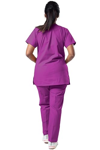 Image of UNIFORM CRAFT Women's 4 Pocket Scrub Suit Set | Medical Uniform | Cross V-Neck Poly Cotton | Short Sleeve Hospital Wear | Ideal for Doctors & Nurses (Violet, S)