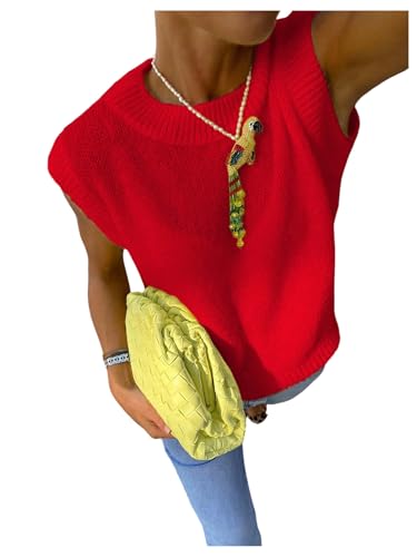 Floerns Women's Going Out Sleeveless Knitted Sweater Vest Crew Neck Pullover Tops