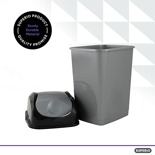 Image of Superio Swing Top Trash Can,Set of 3 Waste Bins for Home, Kitchen, Office, Bedroom, Bathroom, Ideal for Large or Small Spaces - White (Grey-10 qt+2 5 qt)
