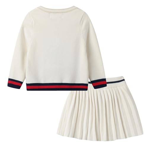 Image of LittleSpring Girls Knit Sweater Outfits Cherry Cardigan and Skirt Sets