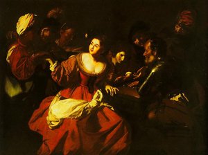Peinture à l'huile Game with a Fortune-Teller Nicolas Régnier pour grand salon