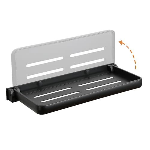 SKIKEN Estante de pared plegable para RV y baño, estante de aluminio plegable de 90°, estante flotante pequeño y compacto para lavandería, cocina, cámper, remolques (11.8 x 5.1 pulgadas, negro)