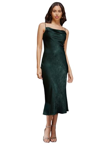 FableStreet Satin Cowl Neck Slip Dress - Olive