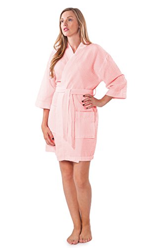 Image of Turquaz Lightweight Short Robes For Women Waffle Kimono Bathrobe - Soft, Fast-Drying, Long-Lasting Cotton Blend