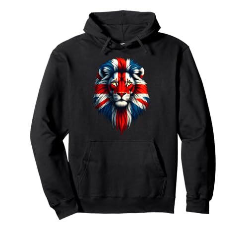 Union Jack UK Flag Lion Face Great Britain Union Jack Flag Pullover Hoodie