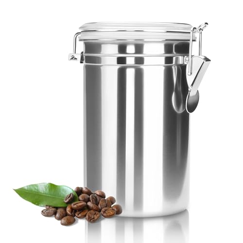 Stainless Steel Coffee Canisters with Airtight Lids, Metal Coffee Storage Container, Sealed Jars Organizers for Cereal Food Ground Beans Sugar Kitchen Tea Bar Rice Silver 41 OZ/1.2 L (Silver)