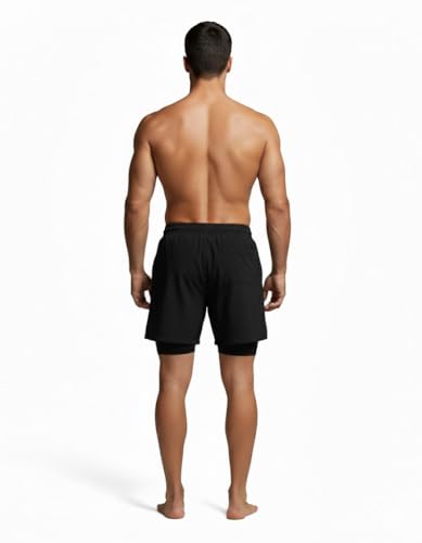 Image of JUST RIDER Men's 2-in-1 Gym Shorts with Inner Compression Tights | Quick Dry Running & Workout Shorts | Stretchable Sports Shorts for Training, Jogging & Fitness