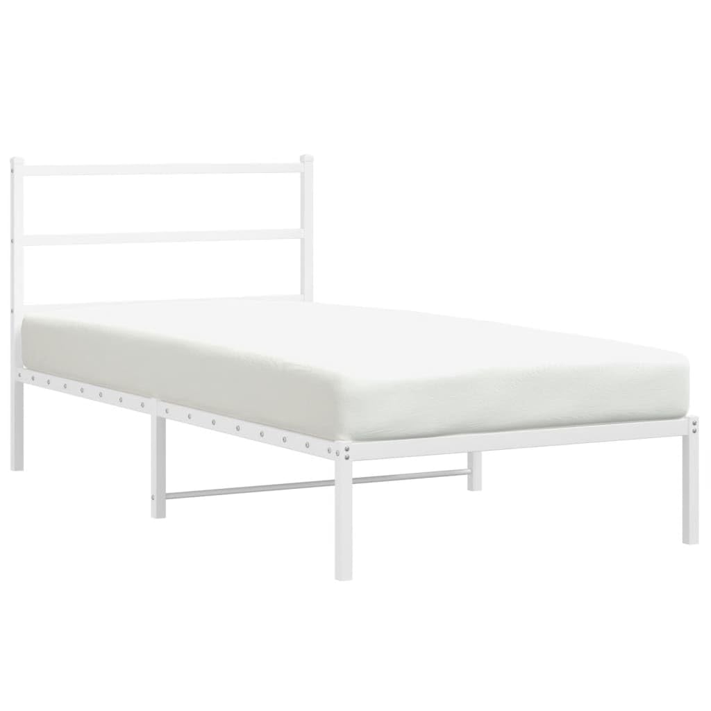 vidaXL Estructura de Cama con Cabecero, Somier de Cama, Armazón Marco de Cama, Cama de Invitados para Dormitorio, Metal Blanco 100x190 cm