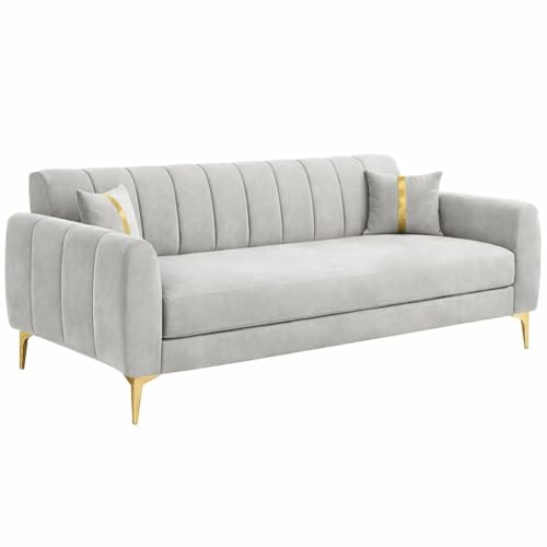Image of Hermione Luxe Velvet-Suede Fabric 3 Seater Sofa | Comfortable Seating | Modern Sofa Set for Living Room - Light Gray