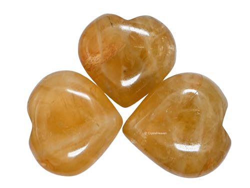 Image of Crystal Heaven Certified Citrine Heart Palm Pebbles Stones For Anxiety Stress Relief Massage-Aaa Grade Original Healing Gemstone Agate Heart Palm Stone For Yoga Meditation Spiritual